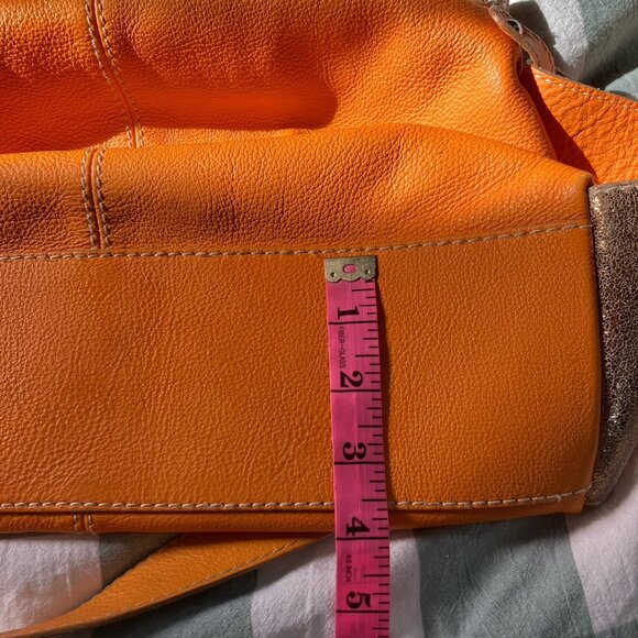 Vintage Nuovedive Made in Italy Leather Shoulder Bag Orange Slouchy Y2K Glitter - Picture 11 of 14